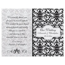 Black white damask Wedding program Flyer