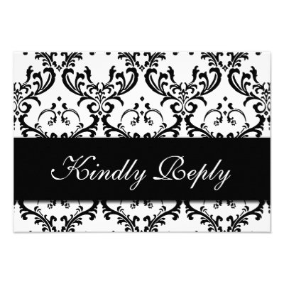 Black White Damask Wedding RSVP Invitations