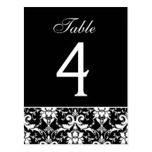 Black White Damask Wedding Table Number Card Postcards