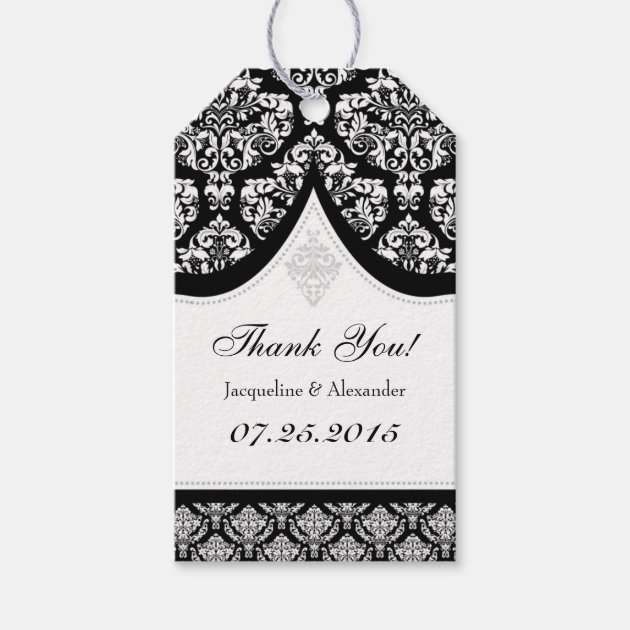 Black White Damask Wedding Thank You Tags Pack Of Gift Tags 1/3