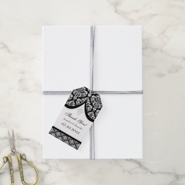 Black White Damask Wedding Thank You Tags Pack Of Gift Tags-2