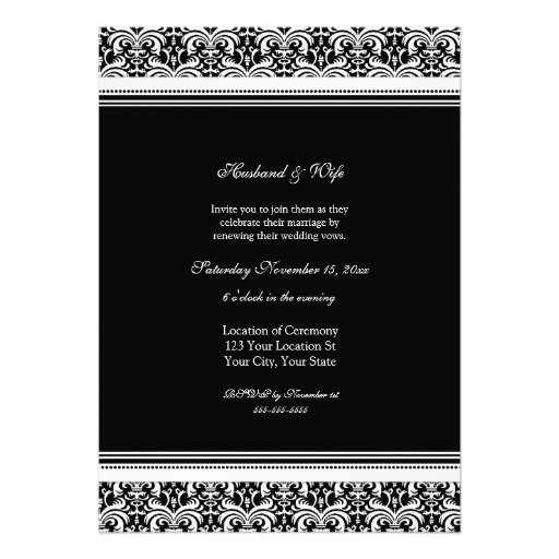 Black White Damask Wedding Vow Renewal Invitations