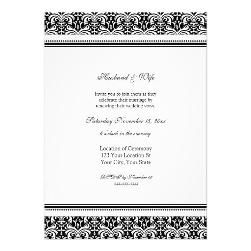 Black White Damask Wedding Vow Renewal Invitations