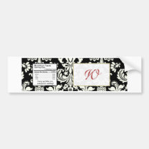 Black/White Damask Wedding Water Bottle Label Bumper Stickers