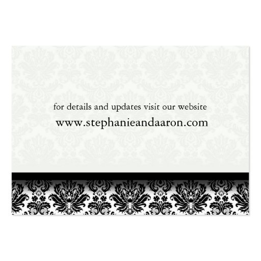 Black & White Damask Wedding Website Business Card (back side)