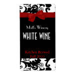 Black, White Damask with Bow Home Made Wine Labels