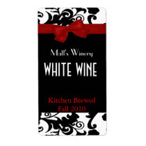 Black, White Damask with Bow Home Made Wine Labels