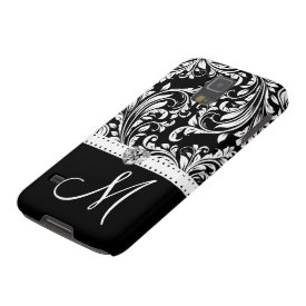 Black & White Damask with Diamond Heart & Monogram Galaxy S5 Cover