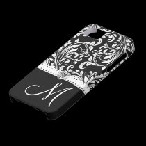 Black & White Damask with Diamond Heart & Monogram casemate cases