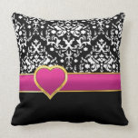 Black white damask with hot pink band and heart pillow