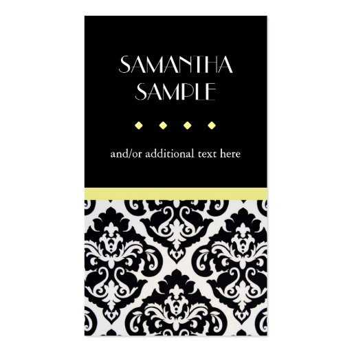 Black & White Damask, Yellow Business Card (front side)