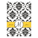 Black White Damask Yellow Wedding RSVP Personalized Invitation