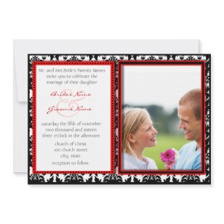 Black & White Damask Your Photo Wedding Invitation invitation