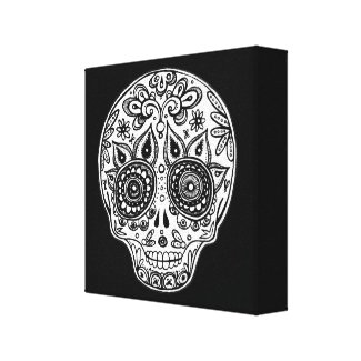 Black & White Day of the Dead Skull Art on Canvas wrappedcanvas
