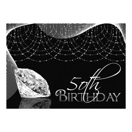 Black & White Diamond 50th Birthday Invitations