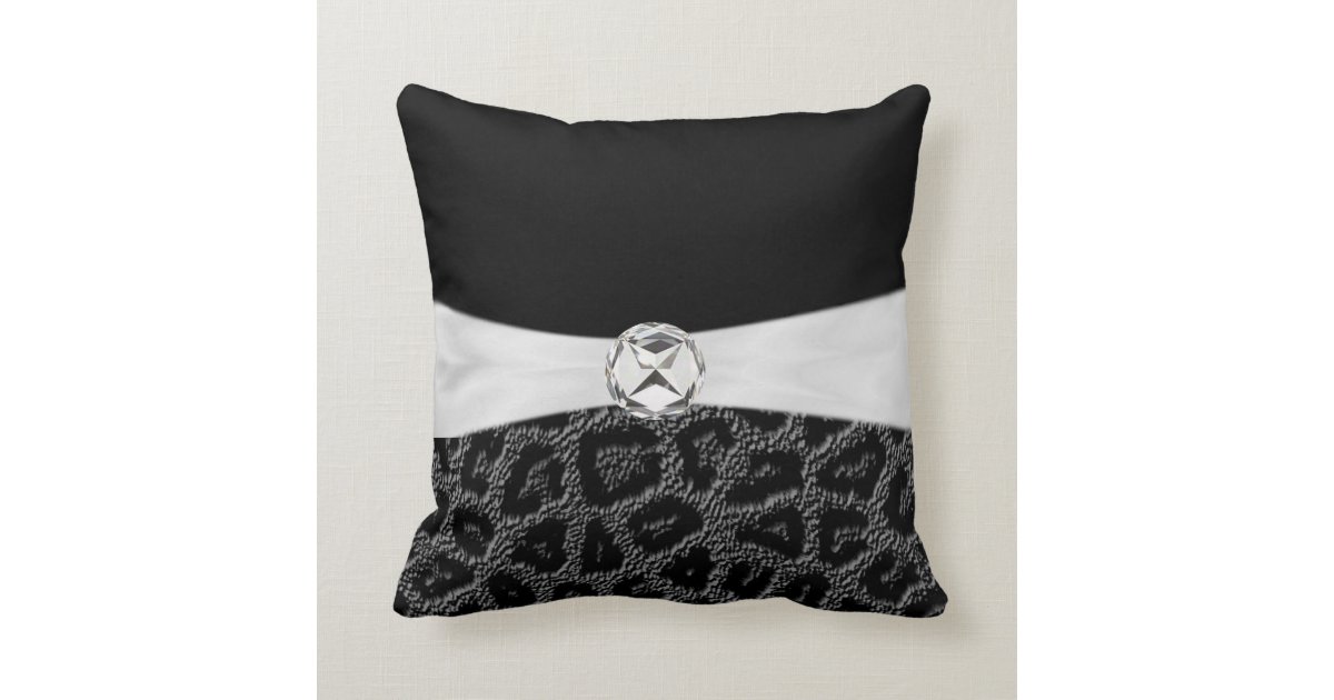 Black White Diamond Accent Leopard Print Throw Pi Pillow Zazzle