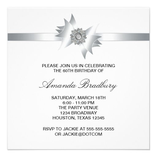 Black White Diamond Bow Womans 60th Birthday Party Personalized Announcement
