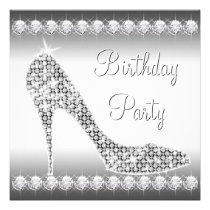 Black White Diamond High Heel Shoe Birthday Party invitations