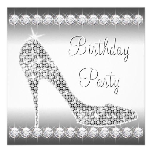 Black White Diamond High Heel Shoe Birthday Party Personalized Announcements
