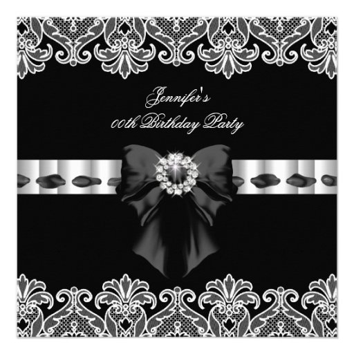 Black White Diamonds Lace Birthday Party 2 Invite