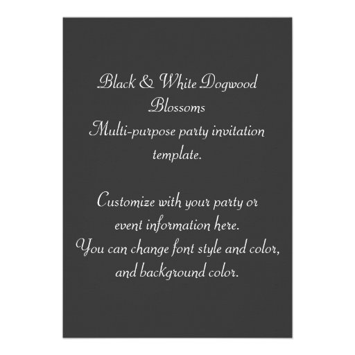 Black White Dogwood Party Invitation Template