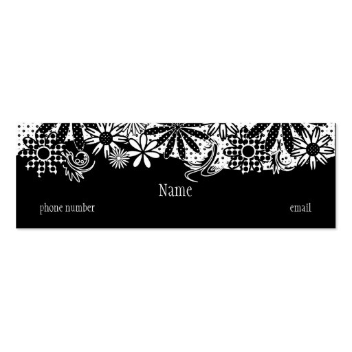 Black & White Dotted Flowers Skinny Business Card (front side)