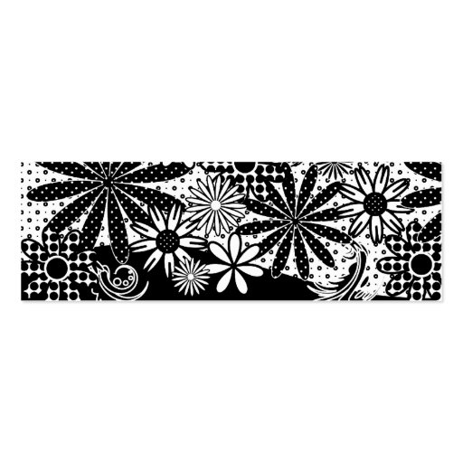 Black & White Dotted Flowers Skinny Business Card (back side)