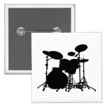 Black & White Drum Kit Silhouette - For Drummers Buttons