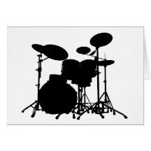 Black & White Drum Kit Silhouette - For Drummers Cards