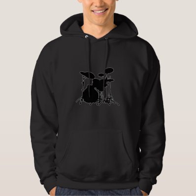 Black & White Drum Kit Silhouette - For Drummers Hooded Pullovers