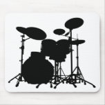 Black & White Drum Kit Silhouette - For Drummers Mouse Pads
