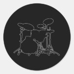 Black & White Drum Kit Silhouette - For Drummers Round Sticker