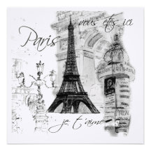 Black & White Eiffel Tower Scene Invitations