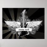 Black white electric guitar wings poster