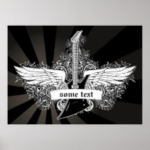 Black white electric guitar wings poster