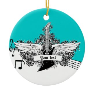 Black white electric guitar with wings ornament ornament