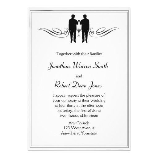 Black White Elegance Gay Groom Wedding Invitation