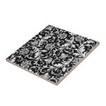 Black & White Elegant Floral Damask  Pattern Ceramic Tiles