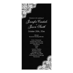 Black White Elegant Lace Vertical Wedding Programs Custom Rack Cards