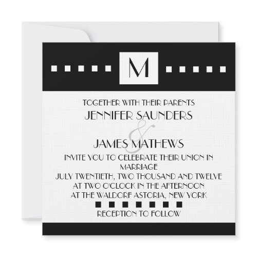 Black & White Elegant Monogram Wedding Invitation invitation