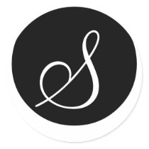 Black & White Elegant Wedding Monogram Seal Round Sticker