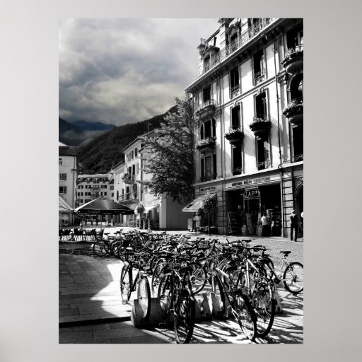 Black & White European Village Print