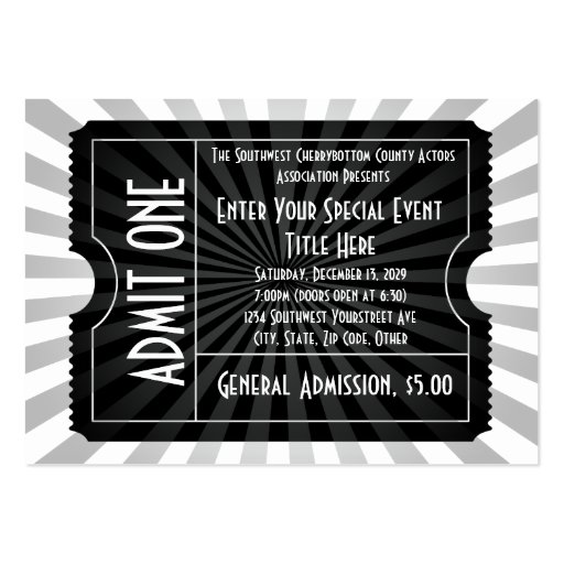 Black + White Event Ticket, Lg Business Card Size