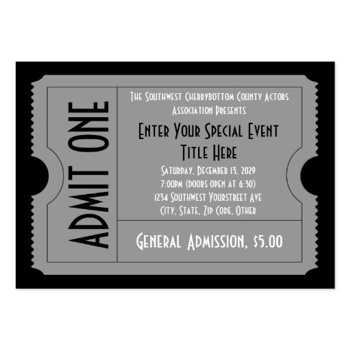 Black+White Event Ticket Pack, Lg Business Card Sz