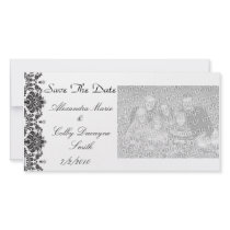 Black/White Figleaf Save The Date Photo Card photo cards by uniqueinvitations Black/White Figleaf Save The Date Photo Card photo cards