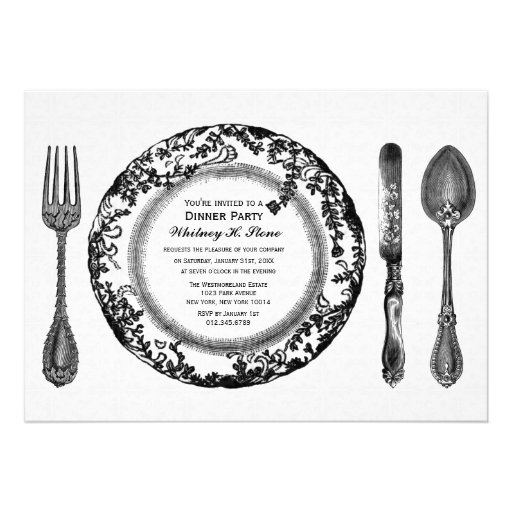 Black White Fine Dining Dinner Party Invitation (front side)