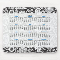 Black & White Floral 2012 Mouse Pad Calendar