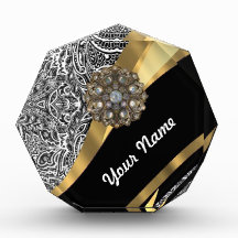 Black & white floral damask pattern acrylic award