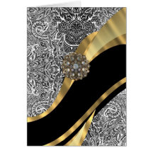 Black & white floral damask pattern greeting card