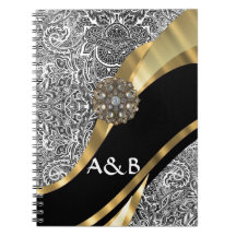 Black & white floral damask pattern note books